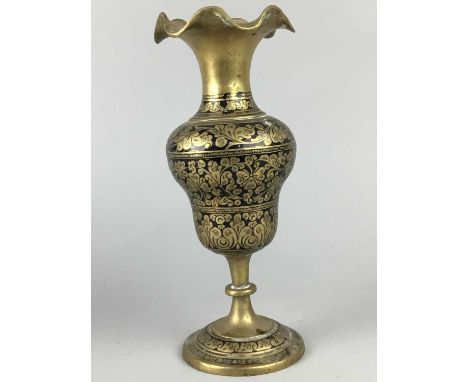 PAIR OF BRASS CANDLESTICKS,modelled in the form of a leaf, along with other brass ware including vases and table lamps