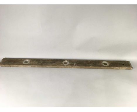 VINTAGE WOOD SPIRIT LEVEL,107cm long, along with a set of lawn bowls and an electric sewing machine (3)