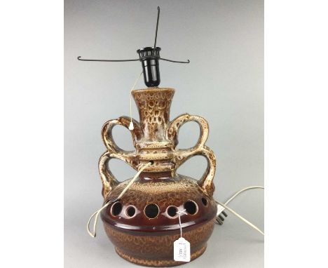 20TH CENTURY TABLE LAMP,with floral decoration, with cream shade, along with another table lamp (2)