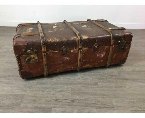 MID-20TH CENTURY TRAVELLING TRUNK,named to 'G. Brown', 90cm wide