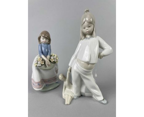 LLADRO GROUP OF A GIRL AND GEESE,24cm high, along with another Lladro figure of a girl with flowers, Hummel group of children