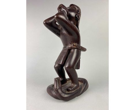 CHINESE CARVED WOOD LAMP BASE, 36cm high, along with a collection of African and Asian wood carvings including a pair of elep