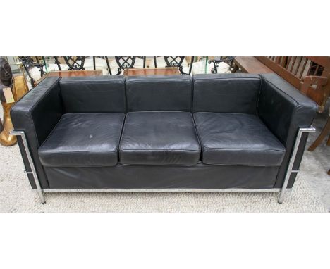 AFTER LE CORBUSIER LC 3 STYLE SOFA, 70cm H x 180cm x 70cm, black leather, three seater. 