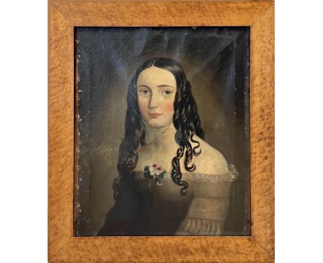 19TH CENTURY PORTRAIT OF A YOUNG LADY, oil on canvas, 60cm x 50cm, framed. 