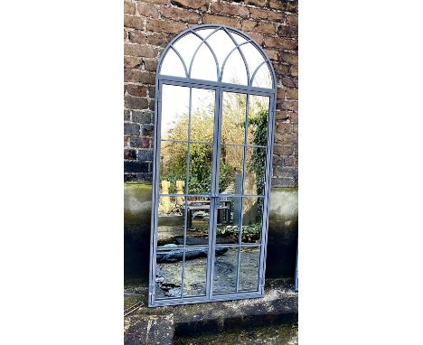 ARCHITECTURAL GARDEN MIRROR, 180cm H x 75cm W, gated design, metal frame. 