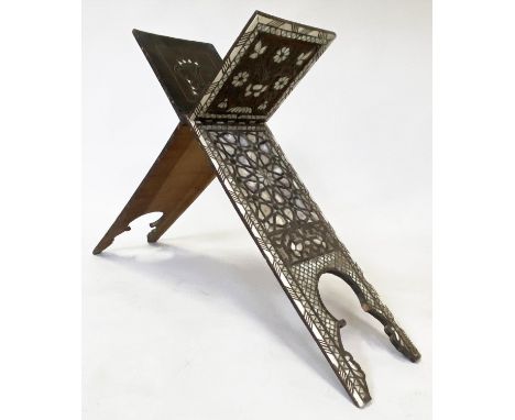 KORAN STAND, 19th century Moorish hardwood, profusely inset with mother of pearl and bone, 96cm W x 60cm H x 23cm D. 