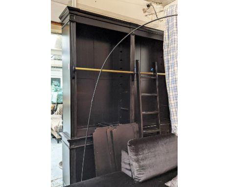 BOOKCASE, 240cm H x 400cm D x 205cm W, ebonised with adjustable shelves and a ladder. 
