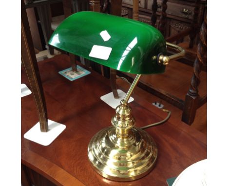 GREEN GLASS AND BRASS READING LAMP