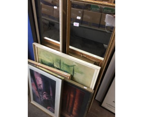 A QUANTITY OF PICTURES AND TALL MIRRORS  (BLUE SCREEN)