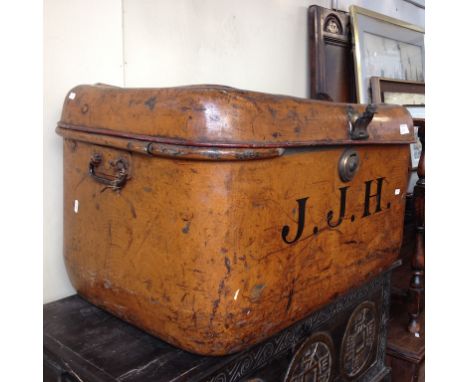 METAL TRUNK WITH THE INITIALS JJH. W75CM