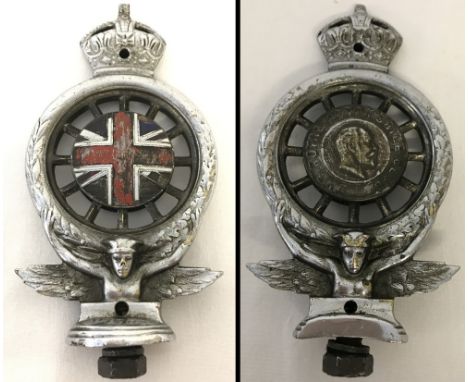 A vintage The Royal Automobile Club Edward VII car bonnet radiator mascot No. D7862. Enamel union jack to front and head of E