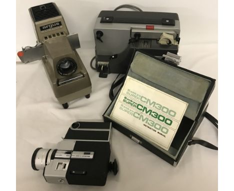 A cased Sankyo Super CM-300 Super 8 cine camera, complete with instructions. Together with a Sankyo Dualux  - 1000 cine proje