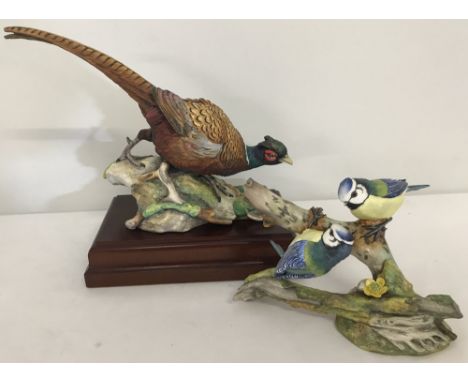 A Ltd Ed Coalport ceramic Pheasant figure on wooden plinth from the "Game Birds" series. No 109/750 . Together with a Ltd Ed 