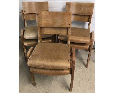 6 vintage light wood stacking school chairs.  