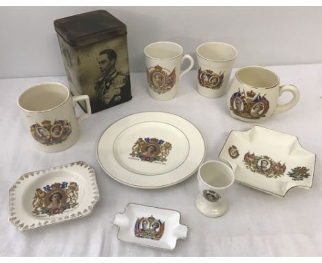 A collection of mostly ceramic Royal commemorative items. To include a Princess Margaret egg cup, E.I &amp; Co Ltd, Shipley t