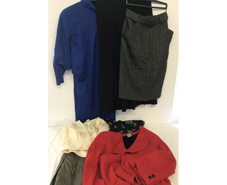 6 items of designer vintage ladies clothing. Comprising a jacket, culotte suit and blouse by Krizia, A wool dress and wool sk