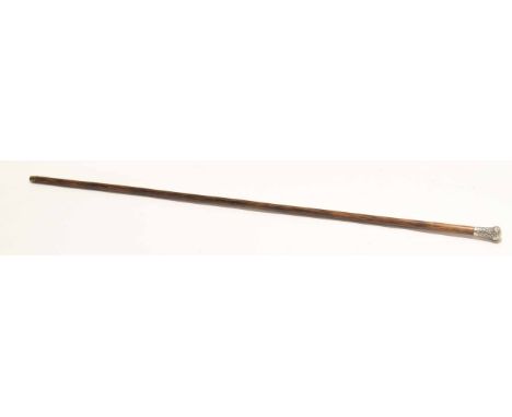 Simulated rosewood swagger stick with hallmarked silver button handle, 81cm long 