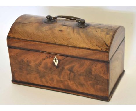 Early 19th century mahogany domed top tea caddy, the lid with central carry handle enclosing a void interior, 24cm wide
