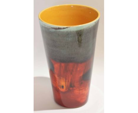 Large Poole tapered vase circa 1970, with red and grey glazes, 24cm high 
