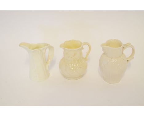 Royal Worcester white glazed porcelain ewer, together with a further white glazed mask jug (a/f) and a Lalique jug, mask jug 
