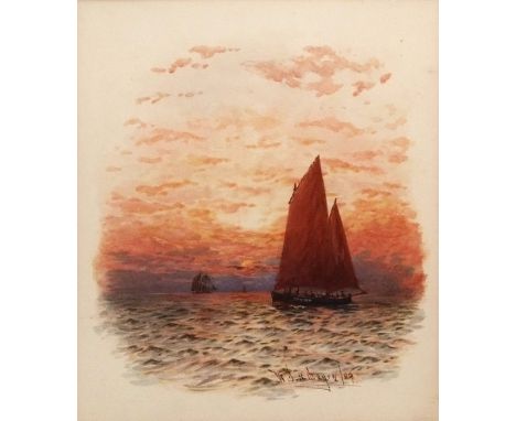 William Thomas Nicholas Boyce (1858-1911), Sunset seascape watercolour, signed and dated 09 lower right, 27 x 23cms