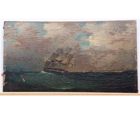 19th century English School, oil on paper laid to panel, Seascape, 23 x 41cm, unframed 