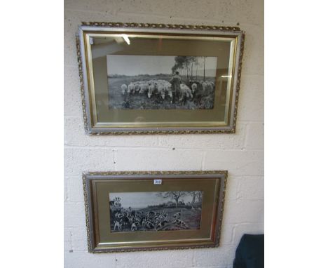 Pair of black &amp; white hunting prints