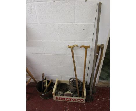 Collection of tools etc to include sledge hammer and axe