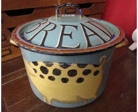Enamel pig themed bread bin
