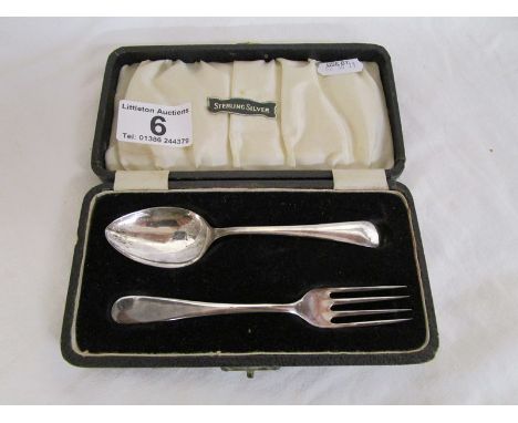 Cased silver spoon &amp; fork