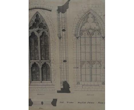 19th century, monochrome, ink and watercolour, ‘Mayfield Palace, Sussex’, architectural design, 47 x 32.5cm. Condition - fair