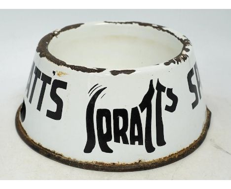 A vintage Spratt’s circular enamel advertising dog bowl, 27cm diameter, 10cm high. Condition - poor