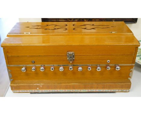 A 1960's chrome-mounted accordion, 60cm wide x 27.5cm high. Condition - poor to fair