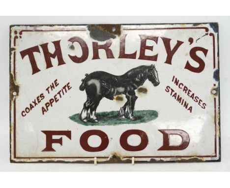 An early 20th century Thorley's Food rectangular enamel advertising sign, 30 x 20cm. Condition - poor to fair