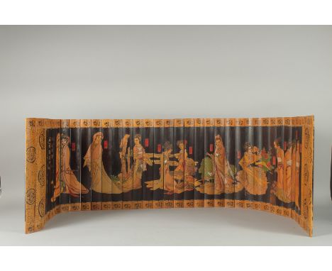 A CHINESE BAMBOO SLATTED SCROLL PICTURE.