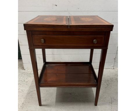 An Edwardian style inlaid tea table with shelf under AF (H72cm W57cm D46cm)