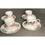 Four Wedgewood Hataway pattern cups and saucers