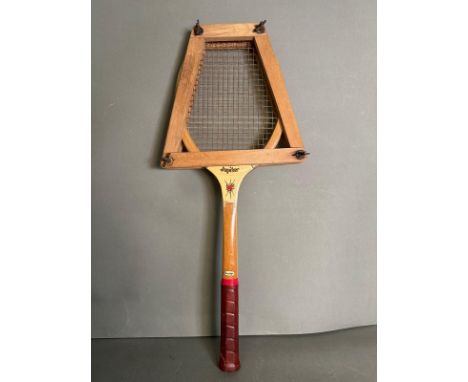 A vintage Slazenger Jupiter tennis racket with press 