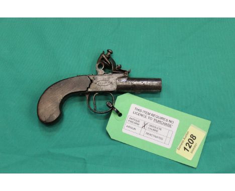 A Flintlock pocket pistol, action marked Twigg London, overall 6" in length (in worn condition)