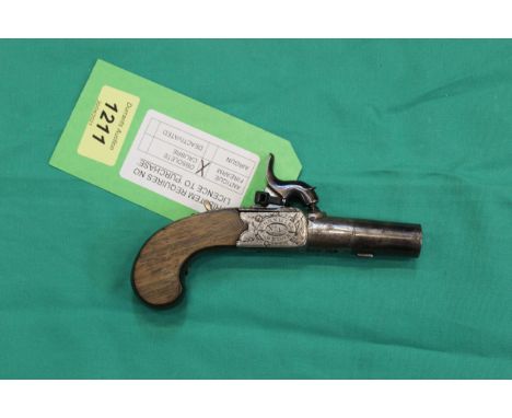 A percussion pocket pistol with slab sided one piece grip, turn off barrel and concealed trigger, lock marked Nicholson No 45
