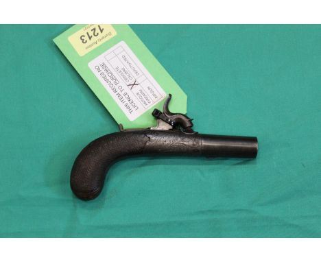 A percussion pocket pistol with one piece bag shaped grip, slide safety and concealed trigger with lock marked H Nock London