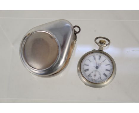 A pocket watch cased within protective case, both pocket watch and case bearing German inscriptions