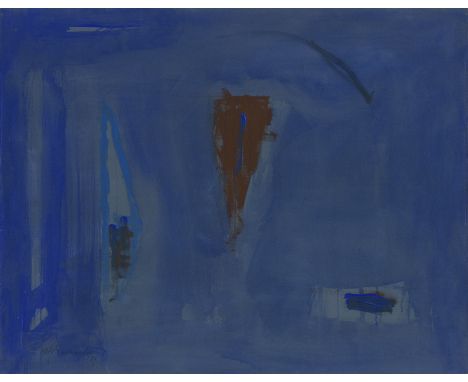 Rafols-Casamada, Albert -- "Mar Crepuscular"Acryl auf Leinwand. 1989.89 x 116 cm.Unten links mit Pinsel in Blau signiert "raf