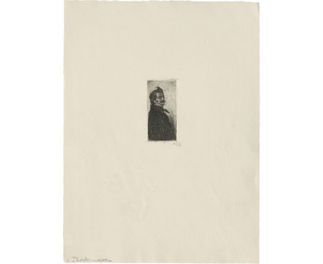 Orlik, Emil -- Selbstbildnis - Biedermeier-SelbstbildnisKaltnadel mit Roulette auf Bütten. 1896.6 x 3 cm (24 x 18,1 cm). Sign