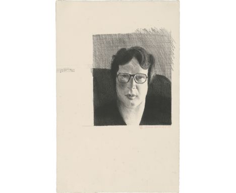 Hockney, David -- Michael CrichtonLithographie auf Velin. 1976.22,3 x 20,5 cm (43,7 x 28 cm).Signiert "David Hockney" und dat