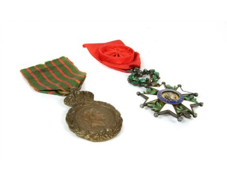 A French Legion of Honour enamel medal, suspended from a ribbon with a rosette, together with a St Helena medal (2)