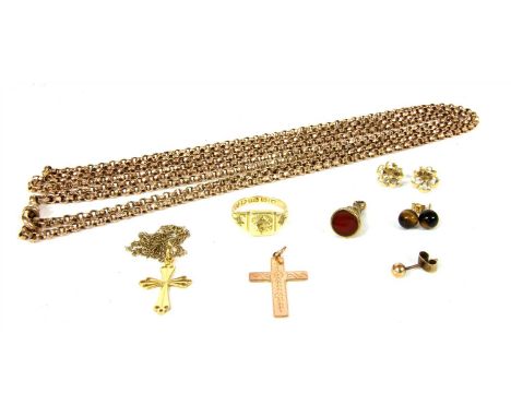 A quantity of jewellery, to include a 15ct gold vacant ring mount, Birmingham 1900, finger size L, a 9ct gold cross pendant, 