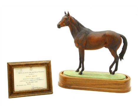 A Royal Worcester limited edition model of horse 'Mill Reef', by Doris Lindner, certificate no. 303/500, with wooden plinth a