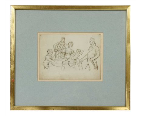 Thomas Cooley (Irish, 1795-1872) A SKETCH OF A FAMILY GROUP AT A TABLE Pen and brown ink 15.5 x 19.5cm Exhibited: The Neptune