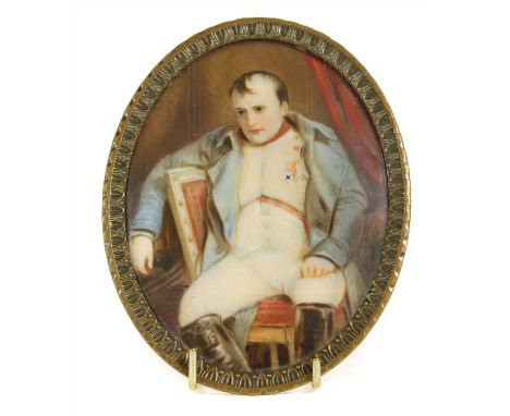 A Cope, 19th century oval portrait miniature on ivory , depicting Napoleon, signed l.r, 8cm x 6cm, gilt framed